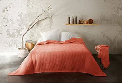 LINDER Jeté de lit Effet Nid d'abeille Rouge Terracotta 180x240cm