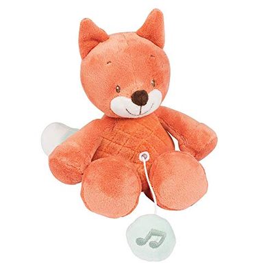 Nattou Mini peluche musical da raposa do Oscar, canção de berço "La-Le-Lu", Fanny e Oscar, laranja