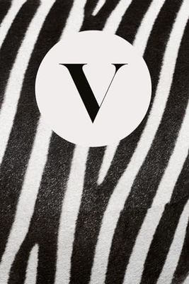 V: Stylish Monogram Letter "V" Notebook Personalized Name Lined Journal / Diary with Zebra Animal Safari Glam Print Cover Design for Writing Notes