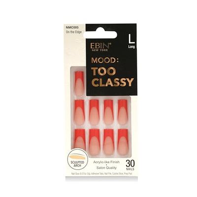 MOOD: TOO CLASSY Press On Nails - On the Edge | Trendy Long Coffin Shape | Salon Acrylic Finish, Kit Includes 30 Nail Tips, Mini Glue, Adhesive Tabs, Nail File, Cuticle Stick, Prep Pad