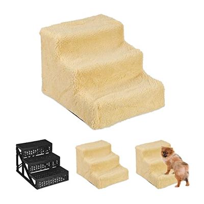 Relaxdays Escalier à 3 marches, pour Petits/Gros Chiens, Atteindre canapé/lit, revêtement en Tissu, 30x35x45 cm, Beige