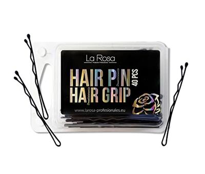 LaRosa Grip per capelli ondulati 6 cm - A forma di palla a U in metallo - Adatto per saloni di parrucchieri - 1 confezione x 40 pezzi - Nero