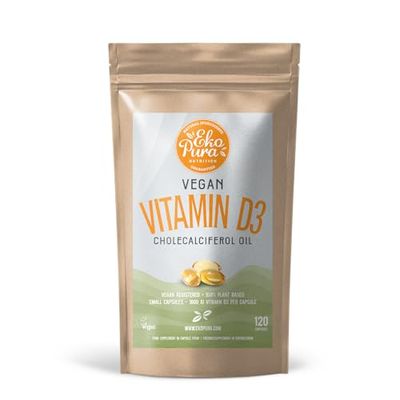 Ekopura Vegan Vitamine D3 Cholécalciférol de Lichen 1000Iu/Gélule 120 Petites Gélules 4 Mois de Stock