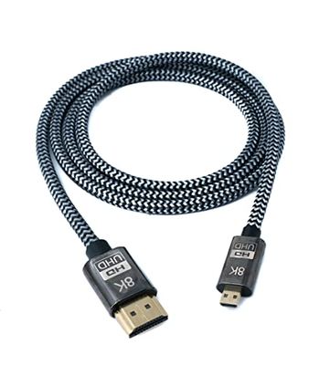SYSTEM-S HDMI 2.1 kabel 100 cm type A stekker naar micro stekker adapter gevlochten zwart