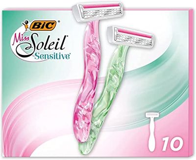 BIC RAZORS Rasoi da Donna Non Ricaricabili BIC Miss Soleil Sensitive, 3 Lame Mobili, Testina Snodabile e Banda Emolliente, Confezione da 10