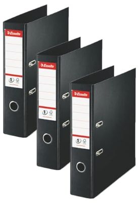 Esselte A4 Lever Arch File, Black, 72 mm Spine, Plastic, Vivida Range, 811370, 500 Sheets Capacity (Pack of 3)