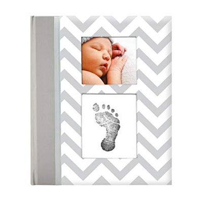 Pearhead First 5 Years Chevron Baby Memory Book met Inclusief Clean-Touch Baby Safe Ink Pad om Baby's Handprint of Voetafdruk te maken, Keepsake Milestone Journal, Spaanse Taal, Grijs