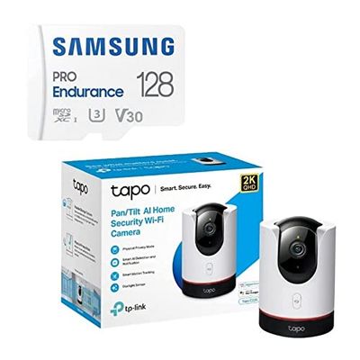 TP-Link Tapo C225 Security Camera (2K QHD) with Samsung Pro Endurance 128GB MicroSDXC Card (1000MB/s)