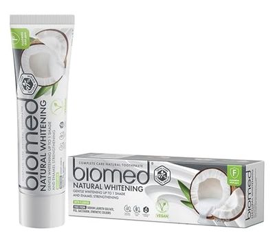 Biomed Coconut Oil 97% Natural Whitening Toothpaste | Gentle Whitening & Enamel Strengthening | Vegan, SLES free, with Fluoride 100g