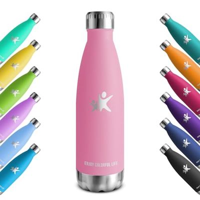 KollyKolla Thermosfles, 500 ml, roestvrij staal, 500 ml, BPA-vrije thermosfles, geschikt voor koolzuur, lekvrije waterfles voor school, sport, fitness, gym, fiets, camping
