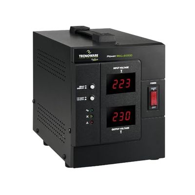Tecnoware Power Systems - Estabilizador monofásico, proteção contra flutuações de corrente, 2000VA, tomada SCHUKO, 2 saídas SCHUKO, ITALY, preto, policloreto de vinil