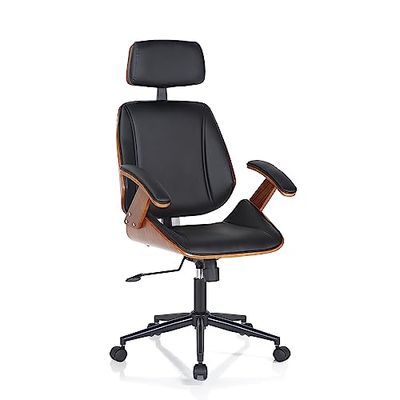 Wink Design Derby High Dark Walnut - Sillón de Oficina, Metal, Nogal Oscuro, Negro, Mate, 62 x 65 x 118/128 cm
