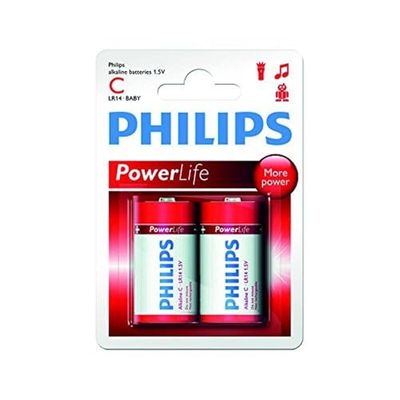 Philips Pilhas C - LR14 - Pack de 2 pilhas - Tecnologia de cloreto de zinco, 3 anos de vida útil, 1,5 V