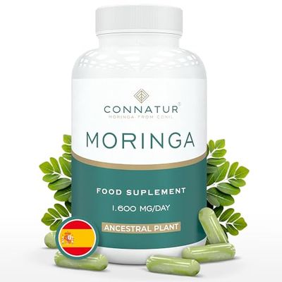 Connatur Moringa |120 Moringa Capsulas Pura Veganas | Superalimento fabricado en España | 100% hoja de Moringa | Alto en Vitaminas, Minerales y Antioxidantes | Cultivo Artesanal y Moringa Natural
