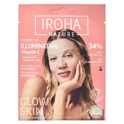 Iroha Nature - Máscara facial iluminadora e hidratante com vitamina C pura e ácido hialurónico | Ilumina e hidrata | Resultados instantâneo em 15 minutos, 100% biodegradável