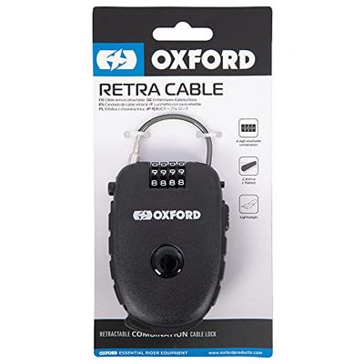 Oxford Products LK100 Lucchetto a combinazione a 4 cifre con cavo retrattile da 75 cm, nero, taglia unica