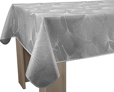 Le linge de Jules Nappe Anti-Taches Biloba - Ovale 150 x 240 cm, Gris, Blanc