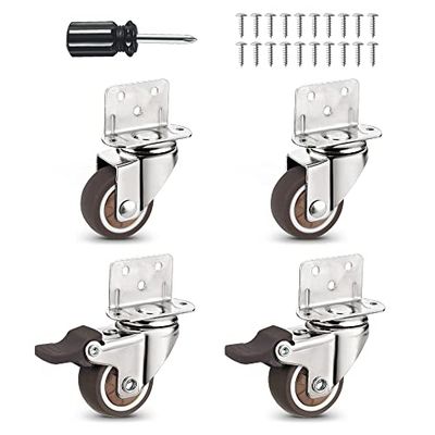 Juego de 4 ruedas resistentes con freno, montaje lateral en forma de L, ruedas de repuesto para cama de bebé, carritos, armario de cocina, muebles, mesa, capacidad de carga de 120 libras (1 pulgada en