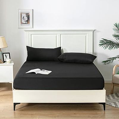 Good Nite Drap-Housse Doux et Respirant - Lavable en Machine - pour lit 1 Place, 2 Places, King Size, Super King Size - 25 cm de Profondeur (Noir, 1 Place)