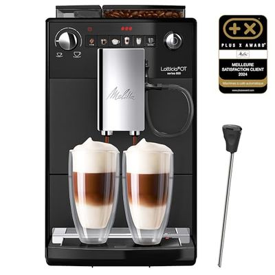 Melitta Latticia One Touch Noir Mat, Machine à Café à Grain avec Broyeur, Silencieuse, Système Latte Perfection, Mode 1 à 2 Tasses, Automatique, F300-100, 1450W
