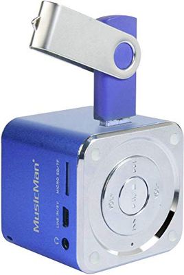 MusicMan Mini Soundstation Enceinte Portable - Lecteur MP3, USB, Prise en Charge de Carte MicroSD, 5 Heures de Temps de Lecture Batterie Rechargeable - Idéal pour voyager (Bleu)