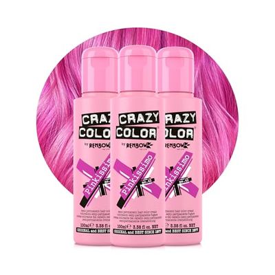 Crazy Color Vibrant Pinkissimo Semi-Permanent Hair Dye Trio. Highly Pigmented Magenta Conditioning & Oil Nourishing Vegan Formula | No Bleach or Ammonia | 300ml