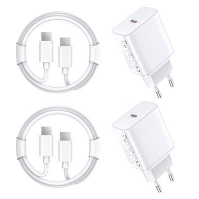 45W Chargeur USB C Rapide for iPhone 16 15/16 15 Pro/16 15 Pro Max/16 15 Plus/iPad Pro/iPad Air, Samsung S23 S22 S21, 2-Pack Prise Adaptateur et Type C 2M Cable Secteur Fast Charger