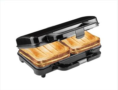 Bestron XL sandwichmaker, sandwich broodrooster voor 2 sandwiches in schelpvorm, ideaal voor American Sandwich, incl. automatische temperatuurregeling & stand-by-indicator, kleur: zwart