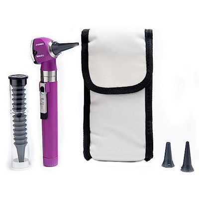 GIMA, Otoscopio SIGMA C con Luce LED, In Bustina Portatile per Uso, Otoscopio con Ingrandimento, per ORL, Oftalmologia, Bambini, Adulti, Animali Domestici (Viola) + 14 Speculum, viola