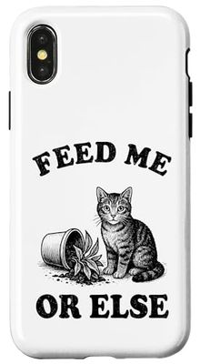 Feed Me Or Else Plante pour Chat Chaton Plantes Amoureux des chats Coque pour iPhone X/XS