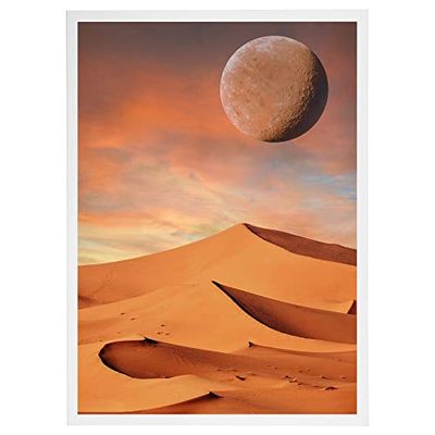 Arterby's® - Premium Poster Quadro Cornice Tela Canvas Dipinto Mood - Illustrazione Deserto Dune Sabbia Linea Astratta - Made in Italy - HD Poster con Cornice Semplice Bianca 40x50 cm A0033 D004