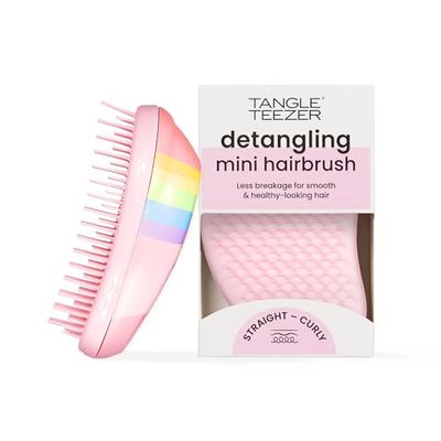 Tangle Teezer Escova mini original - escova desembaraçadora em formato mini - para cabelo seco e molhado - adequado para todos os tipos de cabelo - para crianças e viagens - Rainbow o unicórnio