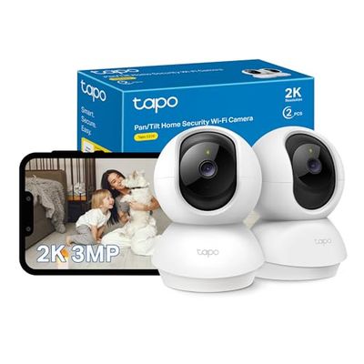 Tapo Wifi Indoor Camera, 2K 3MP Full HD Baby Camera, 360° Security Wireless Pet Camera, Night Vision, Work with Alexa & Google Home, 2 Pack(Tapo C210P2) (Package may vary)