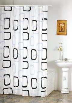 MSV 140241 Rideau de Douche Polyester + Polypropylène Carré/Blanc 180 x 200 x 0,1 cm - 12 anneaux inclus
