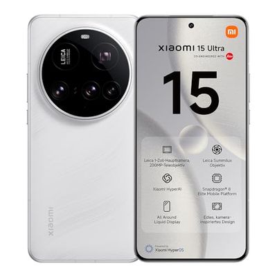 Xiaomi 15 Ultra Smartphone, 16+512GB, wit, 100mm Leica 200MP super telefoto, 5410mAh batterij, 90W HyperCharge, Xiaomi HyperAI (oplader niet inclusief)
