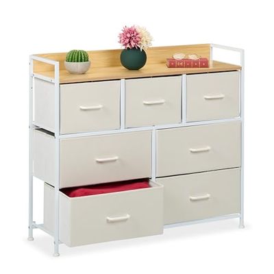 Relaxdays Chest, HWD: 85 x 100 x 30.5 cm, 7 Fabric Drawers, Modern Storage for Hallway, Bedroom, White, Fibreboard, 30.5T x 100B x 85H cm (7 Schubladen)