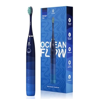 Oclean Flow, Brosse à Dents Électrique, 5 Modes avec Blanchiment, Brosse à Dents Sonique avec Autonomie de 180 Jours, Minuterie 2 Min & Rappel 30s, IPX7 - Blue
