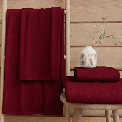 PETTI Artigiani Italiani - Asciugamani Bagno in 100% Spugna di Cotone, Set Asciugamani 3+3, 6 Pezzi 3 Asciugamani Viso e 3 Asciugamani Mani, Asciugamani Bordeaux