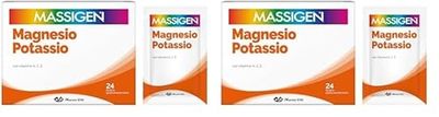 Massigen - Magnesio e Potassio, Gusto Arancia Rossa, Mantengono il Benessere del Sistema Nervoso, Integratore con Vitamine A, C, E, 24 Bustine da 6 g (Confezione da 2)
