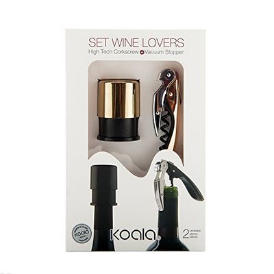 Koala Bottle Opener Brut Set sacacorhos and Vacuum Pump Gold, Black