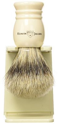 Edwin Jagger 1EJ257SDS Tradizionale Pennello Da Barba Esfoliante In Pelo Di Tasso Super Avorio Con Supporto A Goccia Per Sapone O Crema Da Barba Per Uomo E Donna (Medio)