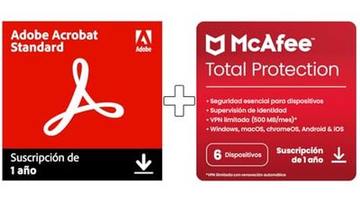 Adobe Acrobat Standard & McAfee Total Protection para 6 dispositivos, 2025 |12 meses | Descarga digital