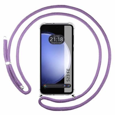 Tumundosmartphone Custodia a sospensione trasparente per Samsung Galaxy S23 FE 5G con cordone viola