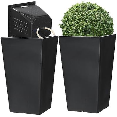 Shineloha Lot de 2 grands pots de fleurs d'extérieur + paniers (auto-arrosage) (50,8 cm de hauteur) | Pots de fleurs hauts pour extérieur et intérieur, grands pots de fleurs pour porche avant | Pot de