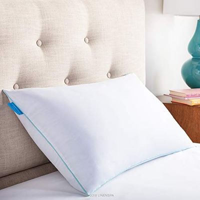 Linenspa Kudde 40 x 60 cm av gel minnesskum flingor – Öko-Tex kudde – ventilerande och kylande gelfodral – tvättbart bomullsöverdrag, vitt