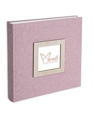 Mareli Album photo 31 x 31 80 pages avec couverture en tissu de lin rose avec cadre photo en bois sur couverture