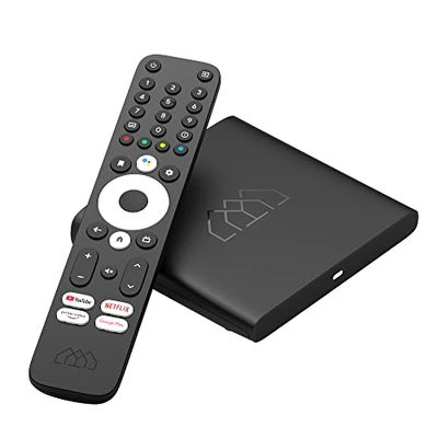 Certifierad AndroidTV 4K Homatics BoxQ med DVB-T2/C ComboTuner, antenner och kabel-tv, dubbla band W-LAN, Bluetooth, USB, mediaspelare, MicroSD, Google PlayStore, Netflix, YouTube & Prime Video