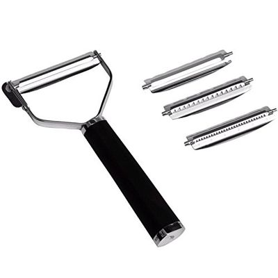 KAI Michel Bras Universal Peeler with 4 blades - 2x smooth blade / 2x julienne blade - T-peeler made of stainless steel with 5.7 cm blade / 10 cm handle - peeler for vegetables and fruits