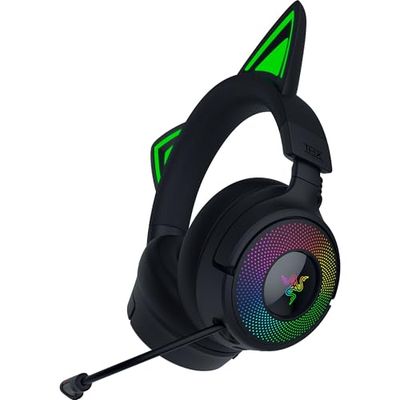 Razer Kraken Kitty V3 Pro - Casque Gaming sans Fil RGB Kitty - Oreilles de Chat réactives pour Le Streaming - Membrane Triforce 40 mm, Hyperspeed Wireless et Bluetooth, THX Spatial Audio | Noir