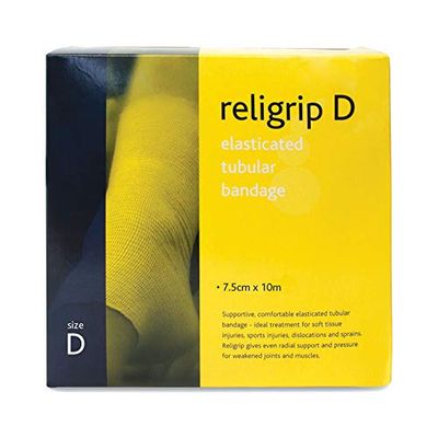 Reliance Medical Religrip Elasticated Tubular Bandage for Arms, Legs and Feet, Natural Color, High Support and Comfort, Size D (7.5 cm x 10 m)